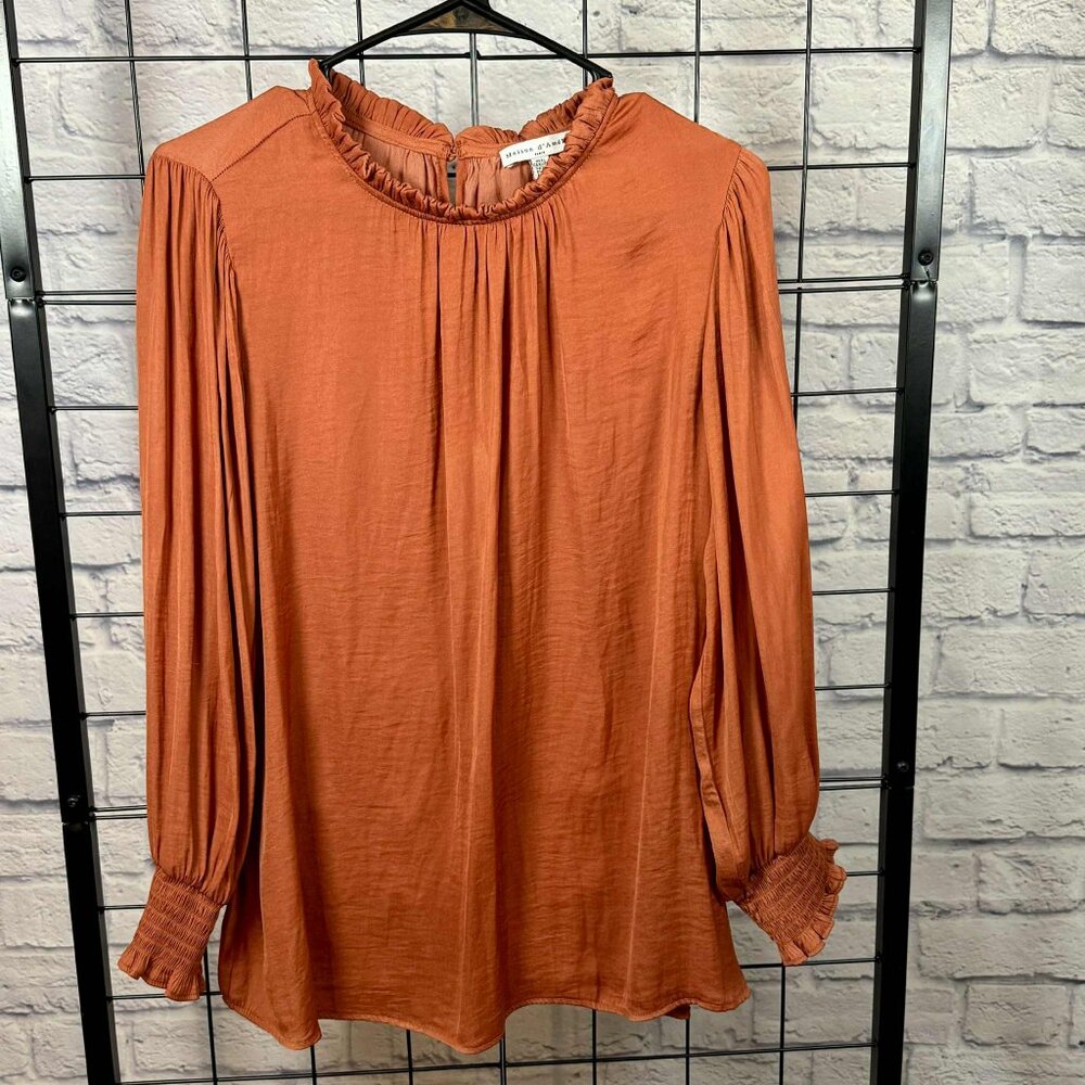 Maison d’Amélie Rust Ruffle Neck Blouse Size XL